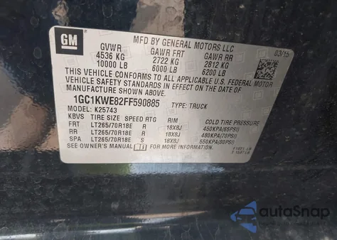 2015 Chevrolet Silverado 2500Hd Ltz from USA, damaged, VIN 1GC1KWE82FF590885